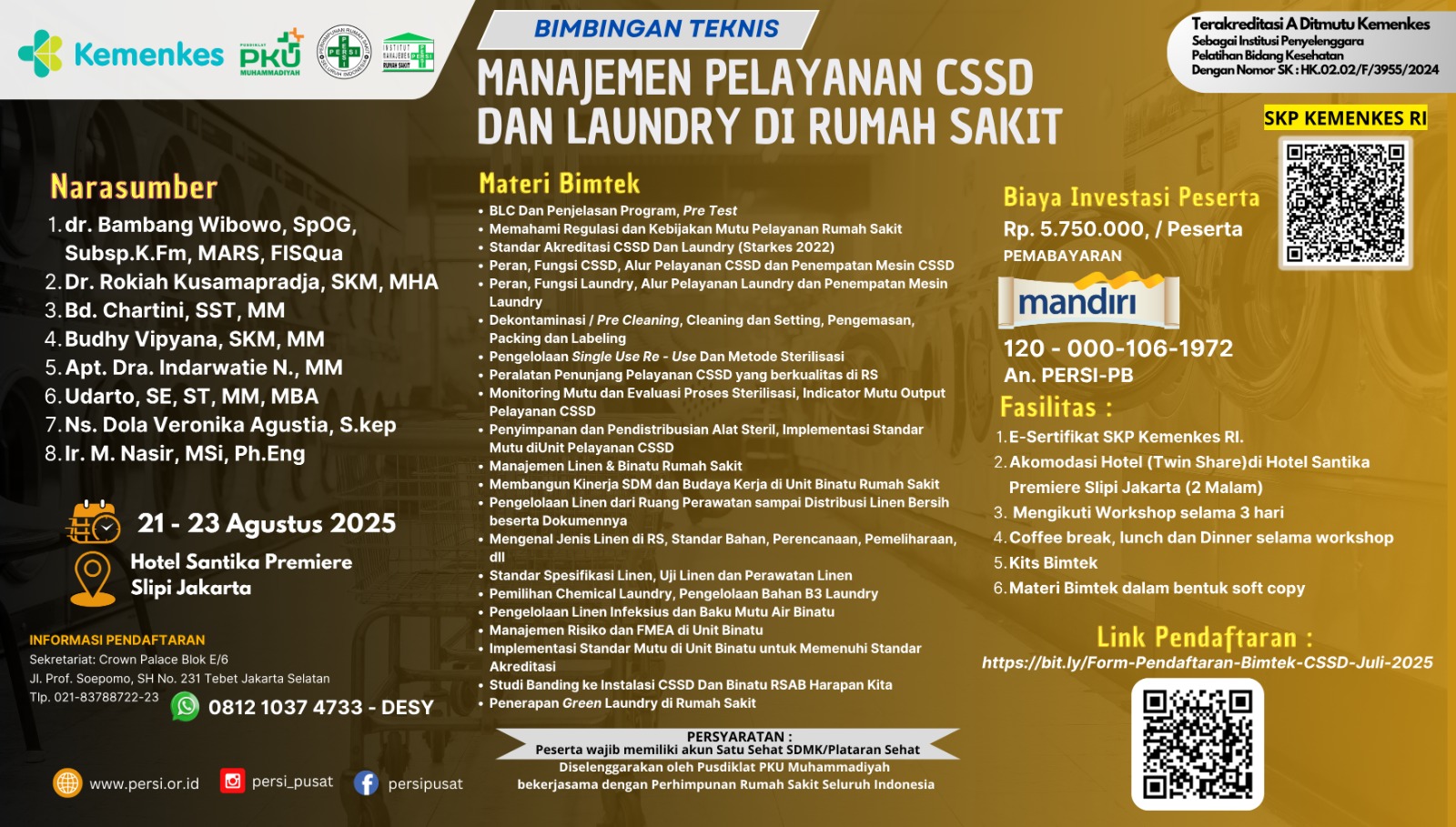 Bimbingan Teknis Manajemen Pelayanan CSSD dan Laundry di Rumah Sakit
